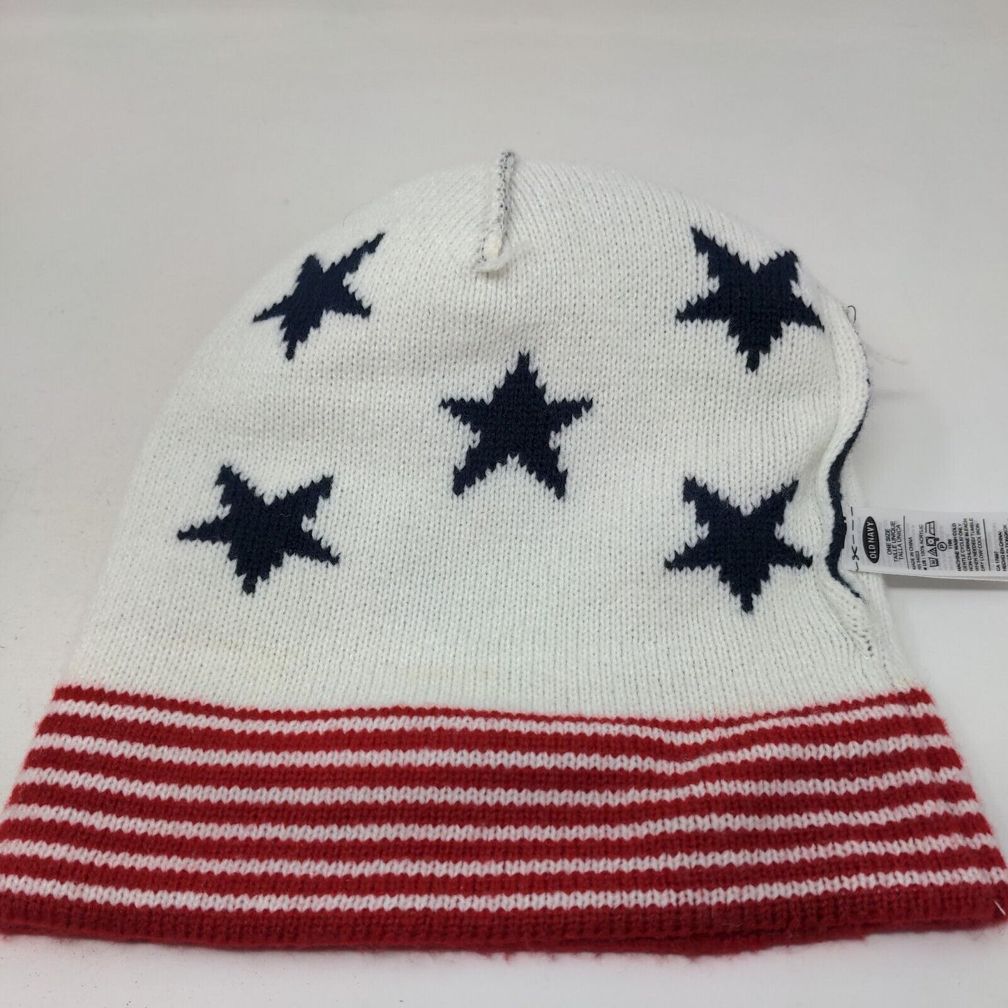Old Navy Men's Knit Beanie Hat Red White Blue Size OS Patriotic Pom Pom