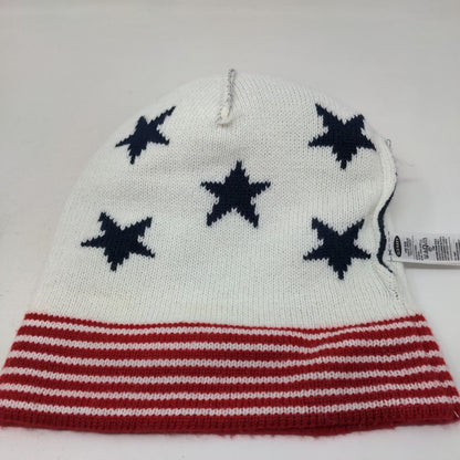 Old Navy Men's Knit Beanie Hat Red White Blue Size OS Patriotic Pom Pom