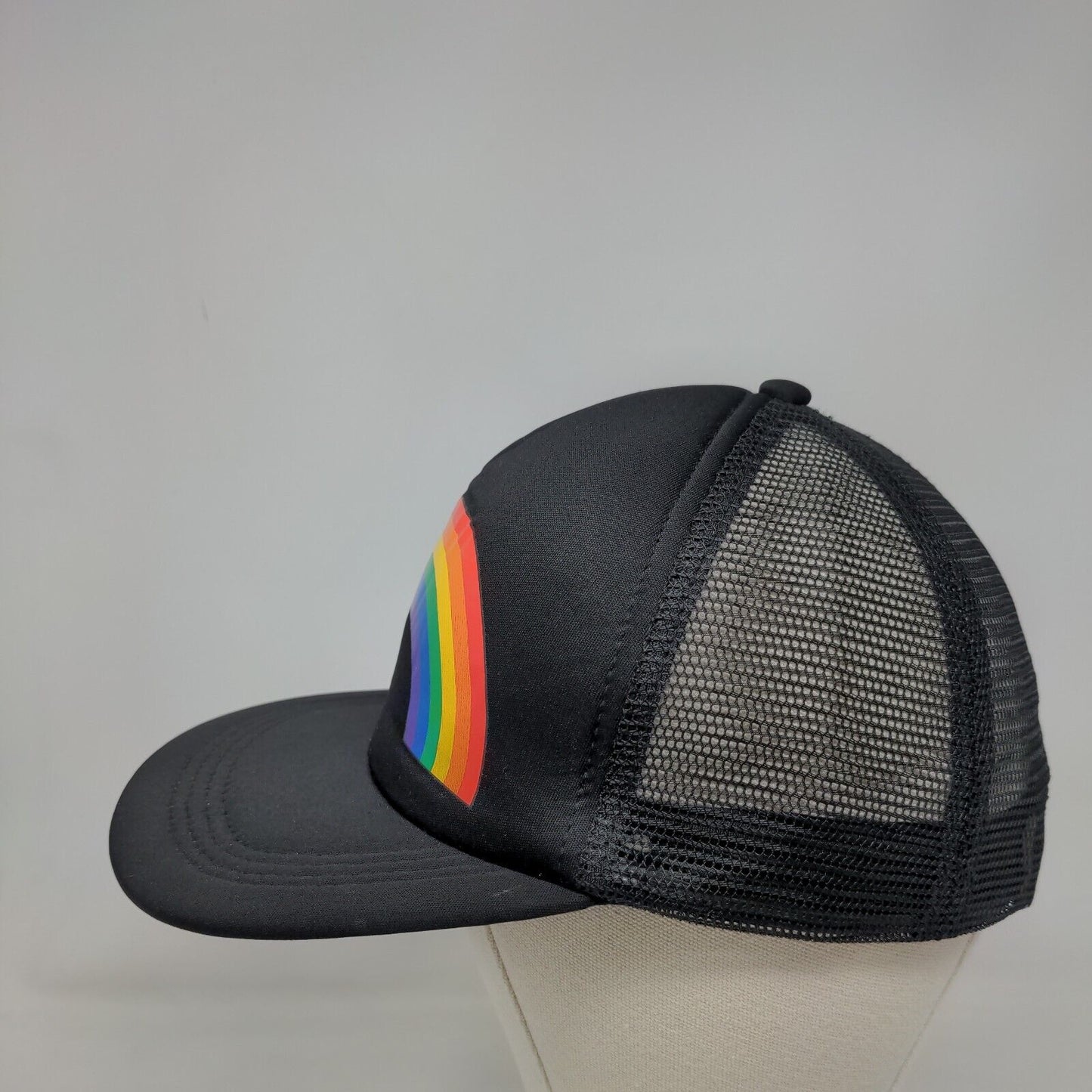 Rainbow Snapback Trucker Hat Black One Size Adjustable Mesh Back Breathable