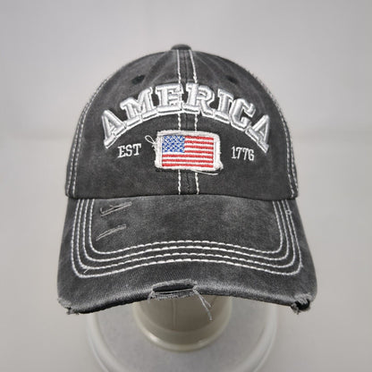 America Est 1776 Slideback Hat Gray One Size Adjustable Patriotic Distressed