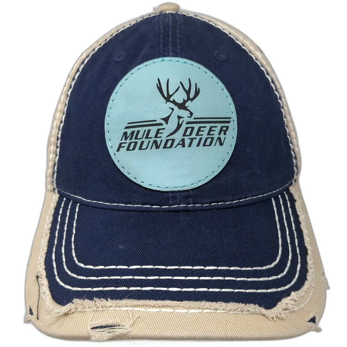 Otto Baseball Cap Blue Beige OSFM Mule Deer Foundation Contrast Stitching Hat