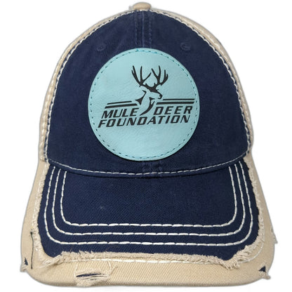 Otto Baseball Cap Blue Beige OSFM Mule Deer Foundation Contrast Stitching Hat