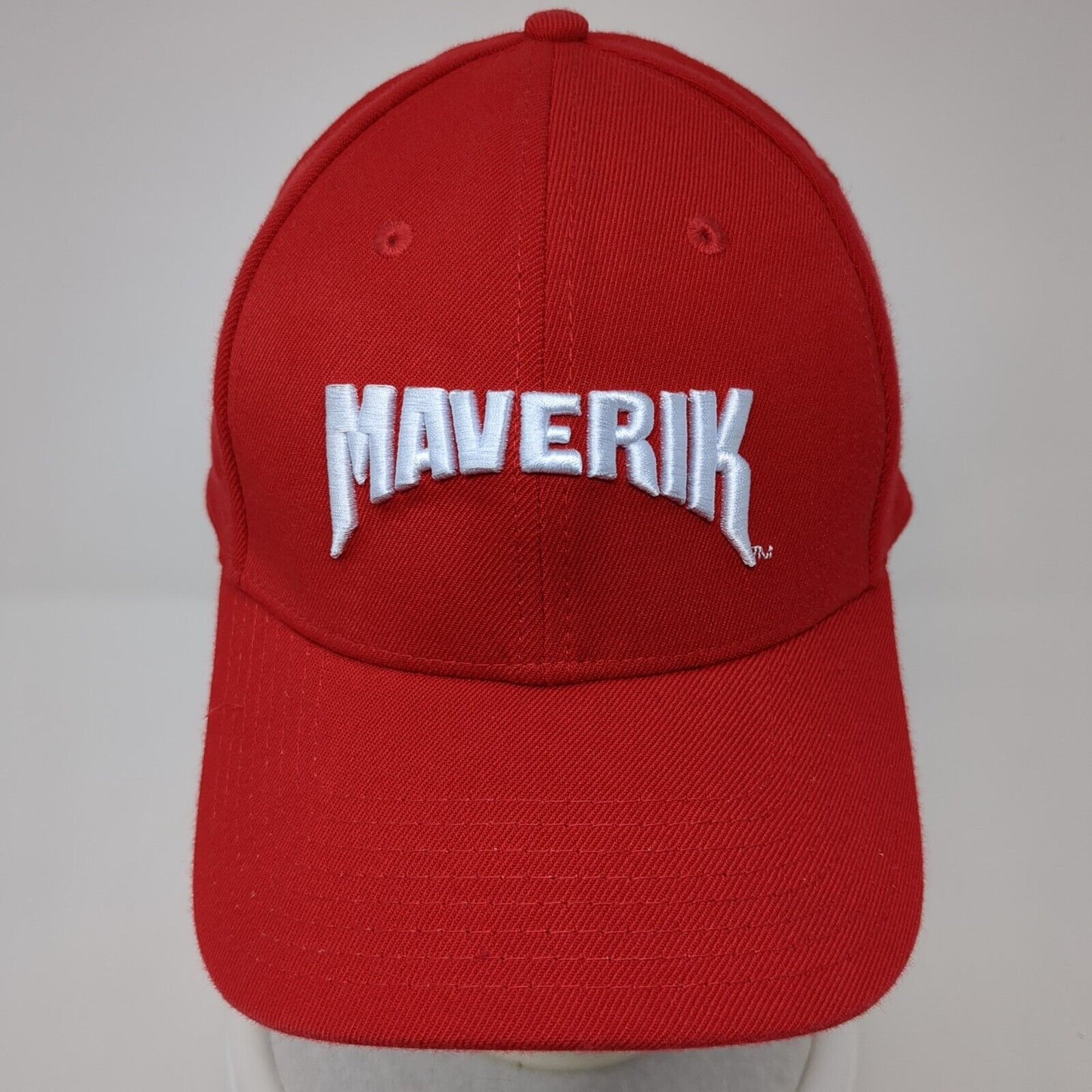 Maverik Fitted Hat Red S-M Solid Embroidered Adventure's First Stop