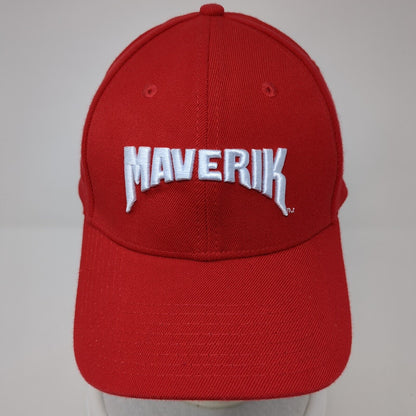 Maverik Fitted Hat Red S-M Solid Embroidered Adventure's First Stop