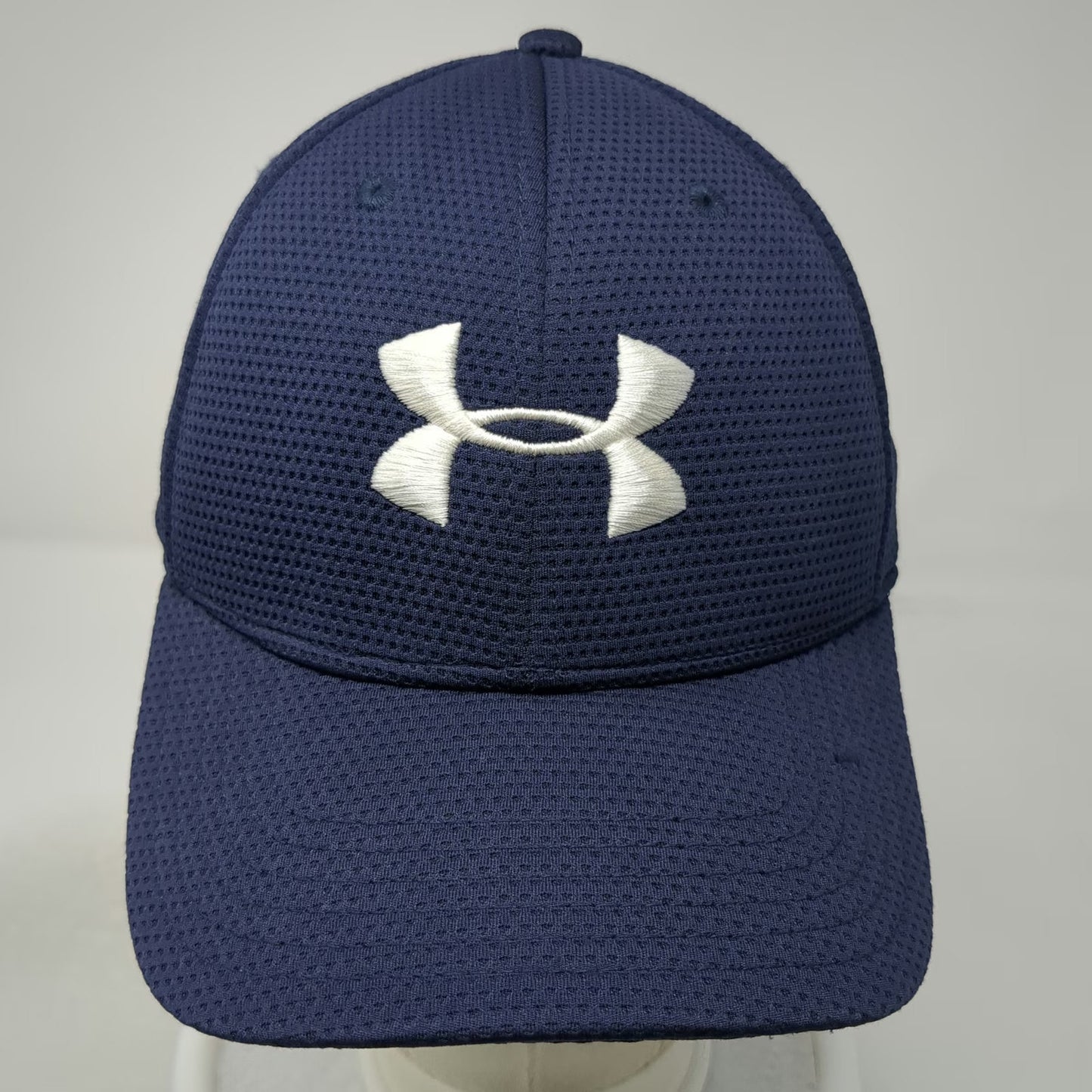 Under Armour Baseball Cap Blue L Mesh Stretch Fit Embroidered Logo Athletic Hat