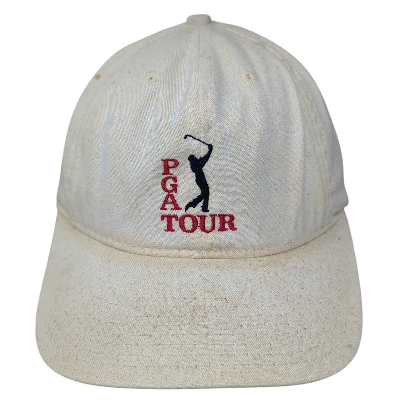 PGA Tour Logo Slideback Hat White One Size Adjustable Leather Strap