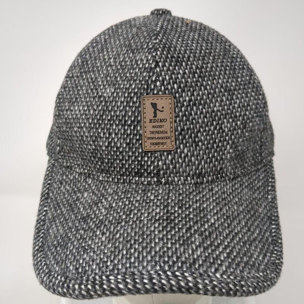 Ediko Baseball Cap Gray One Size Ear Flaps Tweed Textured Strapback Winter Hat