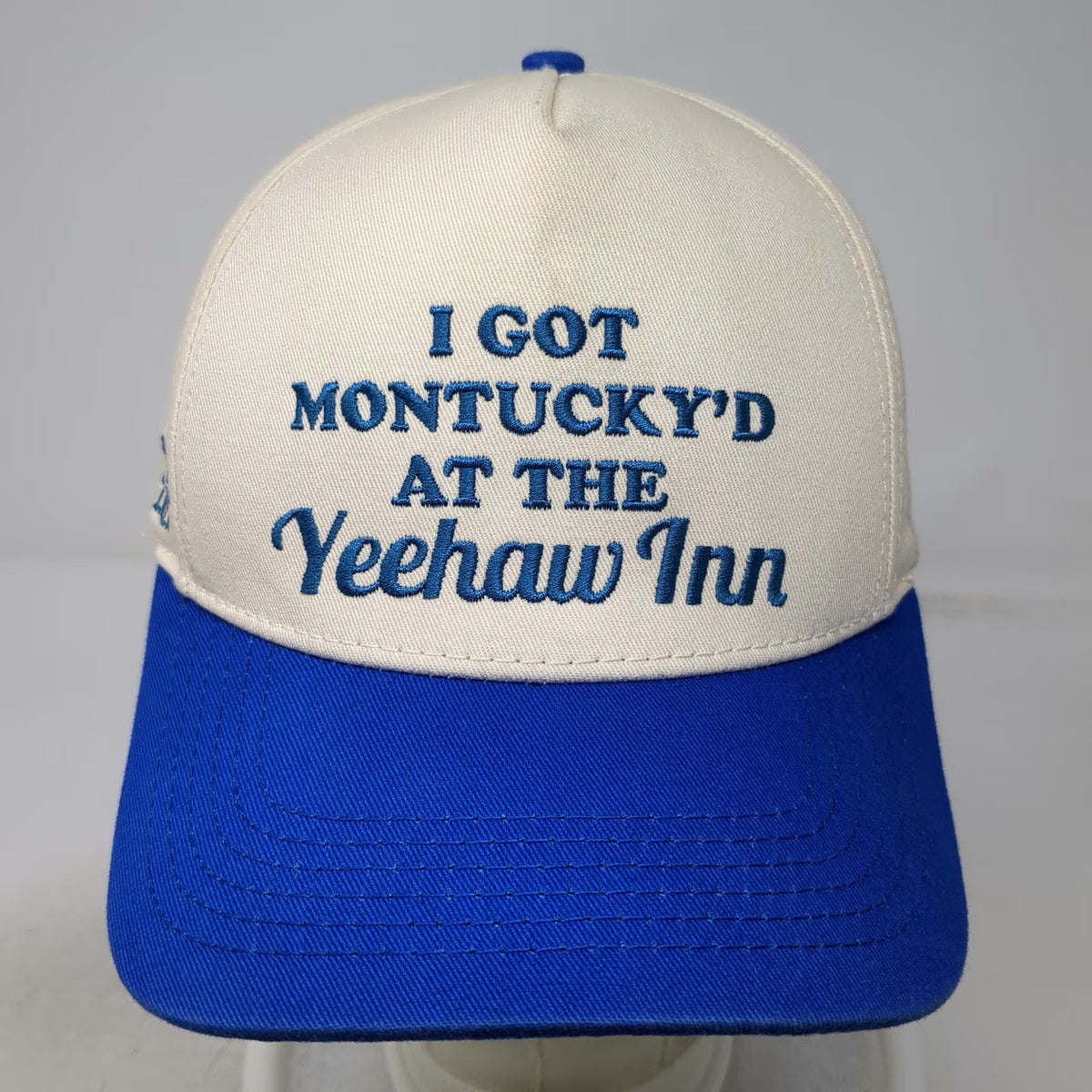 5 Panel White Blue Hat One Size Montucky Cold Snacks Yeehaw Inn Beer Snapback