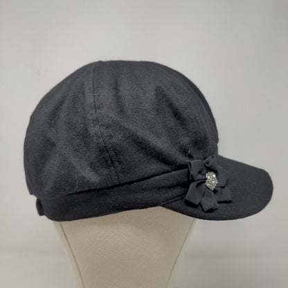 Trixie Women's Cadet Cap Black Polyester Wool Blend Flower Accent