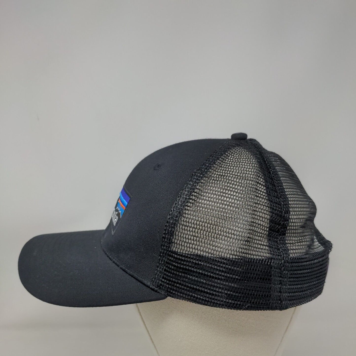 Patagonia Snapback Trucker Hat Black One Size Embroidered Mesh Back 6 Panel