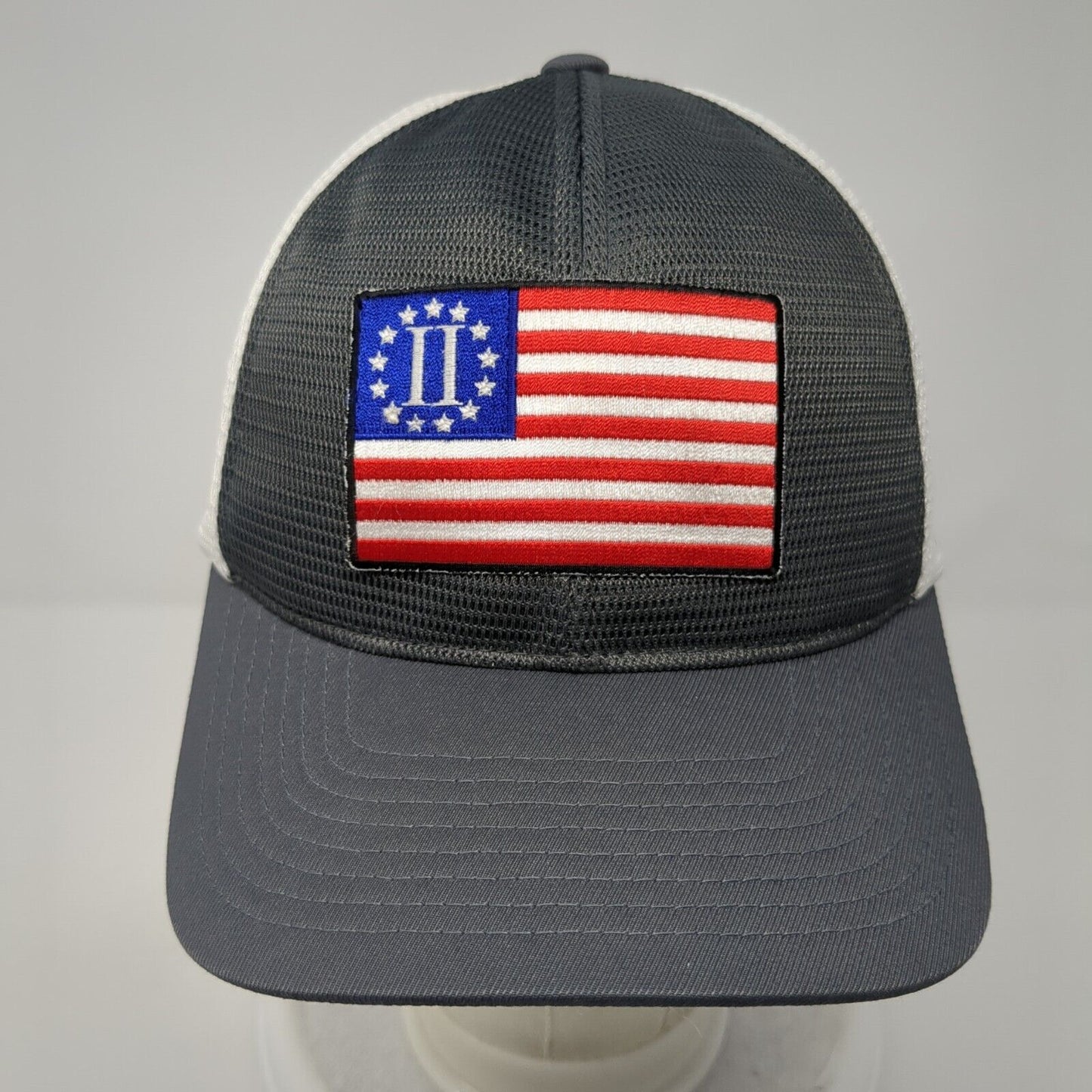 Betsy Ross Flag Fitted Mesh Back Trucker Hat Gray L-XL Flexfit Yupoong