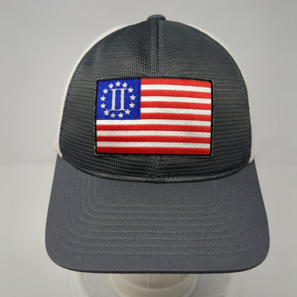 Betsy Ross Flag Fitted Mesh Back Trucker Hat Gray L-XL Flexfit Yupoong