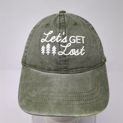 Let's Get Lost Slideback Hat Green OS Adjustable Embroidered 6 Panel Cotton