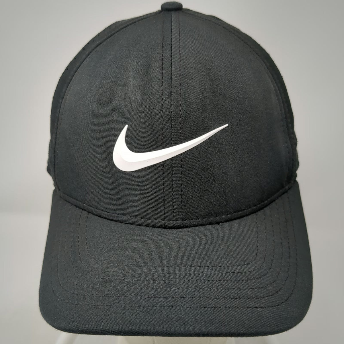 Nike Baseball Cap Black L Swoosh Perforated Mesh Panels Fitted Golf Athletic Hat
