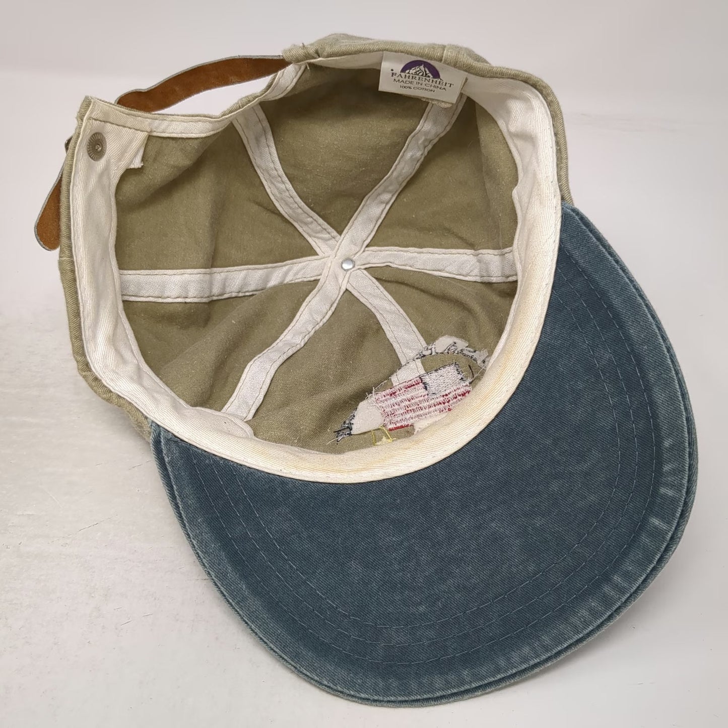 Fahrenheit Baseball Cap Beige OSFM Slideback Chesapeake Bay USA Flag Star Hat