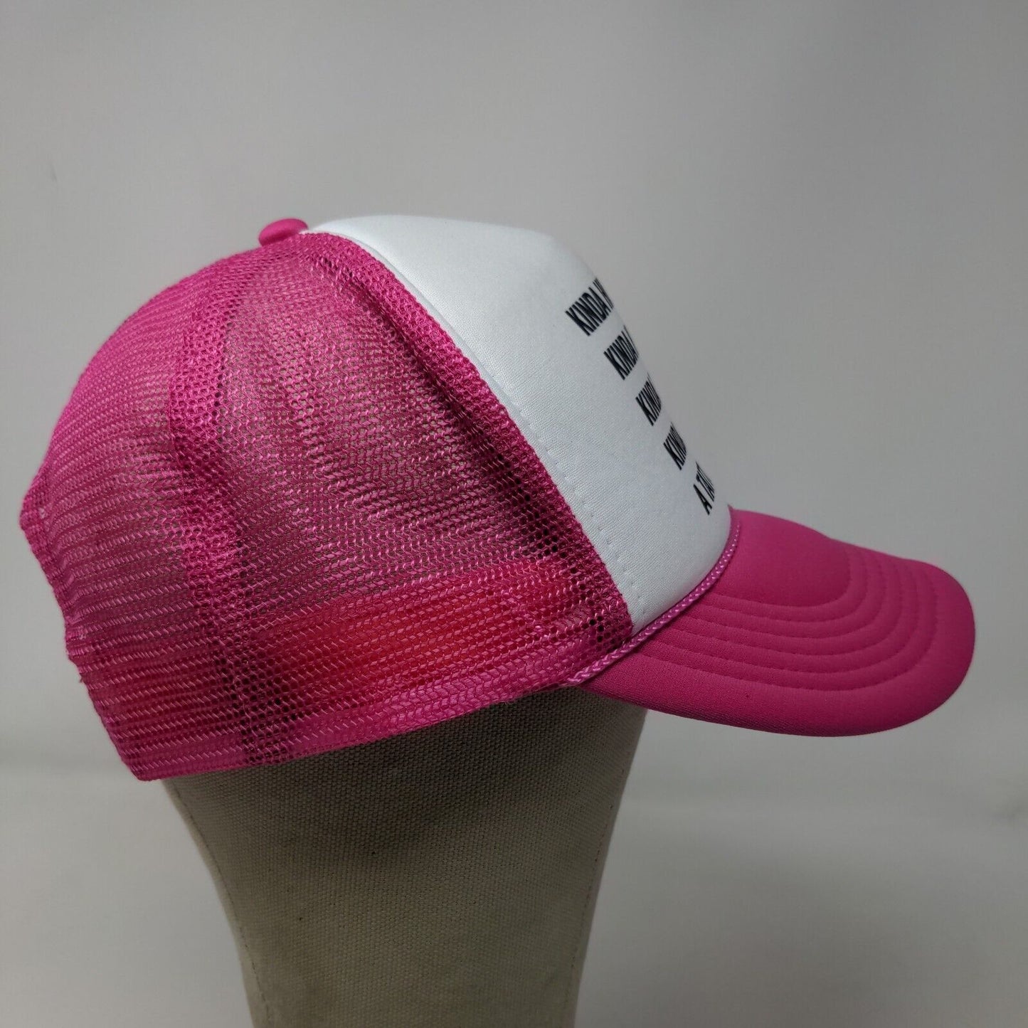 Nissun Womens Snapback Mesh Back Hat White Pink Graphic Kinda Hungry Kinda Tired