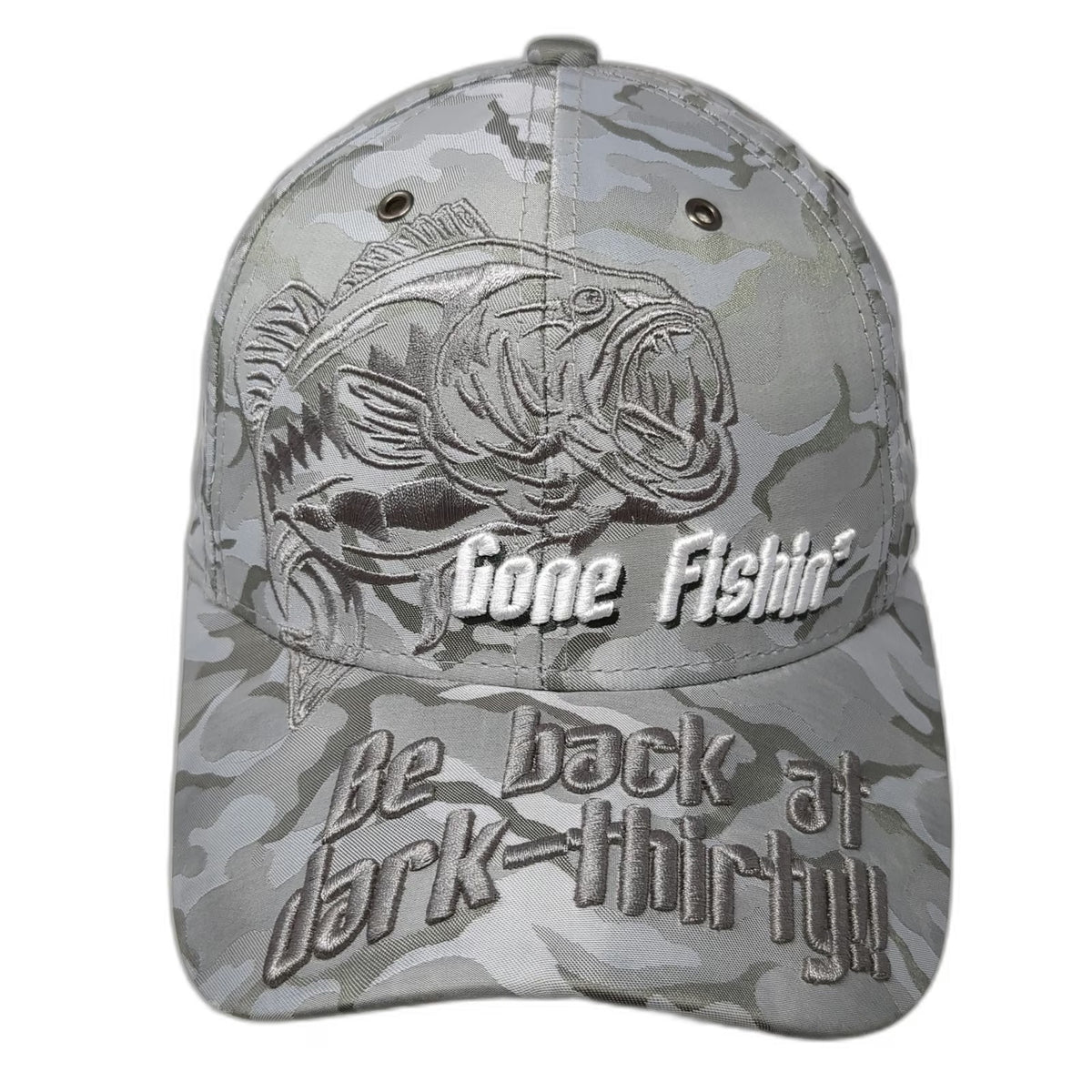 Black Eagle Gray Camo Gone Fishin Largemouth Bass One Size Baseball Cap Hat Fish