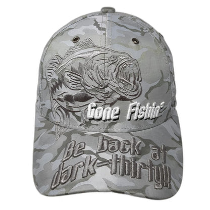 Black Eagle Gray Camo Gone Fishin Largemouth Bass One Size Baseball Cap Hat Fish