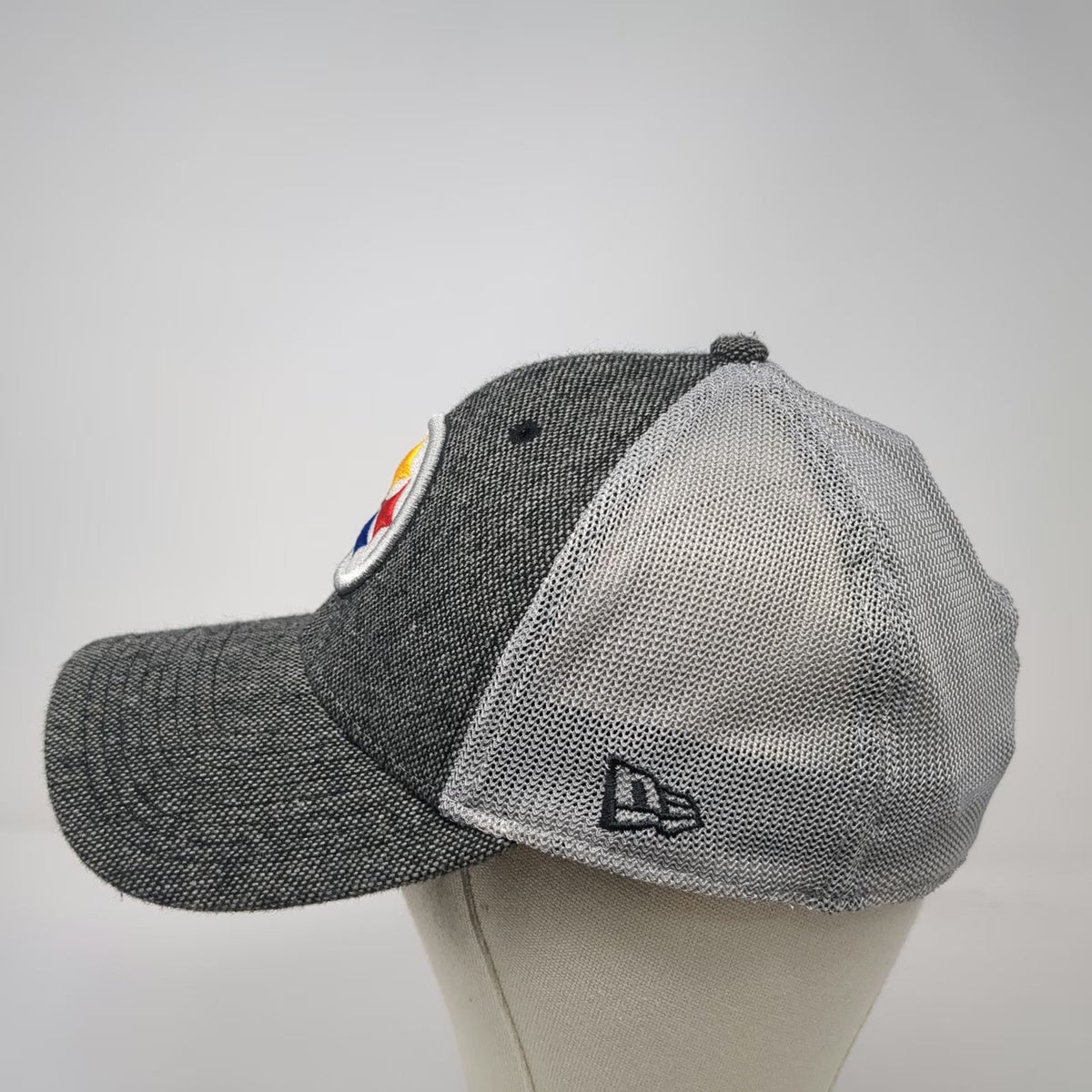 New Era NFL Pittsburgh Steelers Gray L Cap 39THIRTY Mesh Stretch Fit Logo Hat
