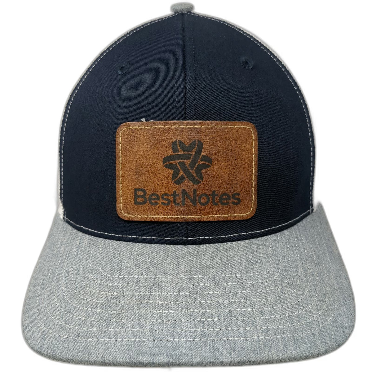 Richardson Trucker Hat Blue Gray White One Size Leather Patch Mesh Back Snapback
