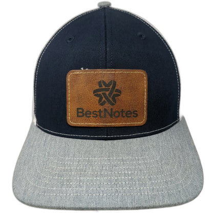 Richardson Trucker Hat Blue Gray White One Size Leather Patch Mesh Back Snapback