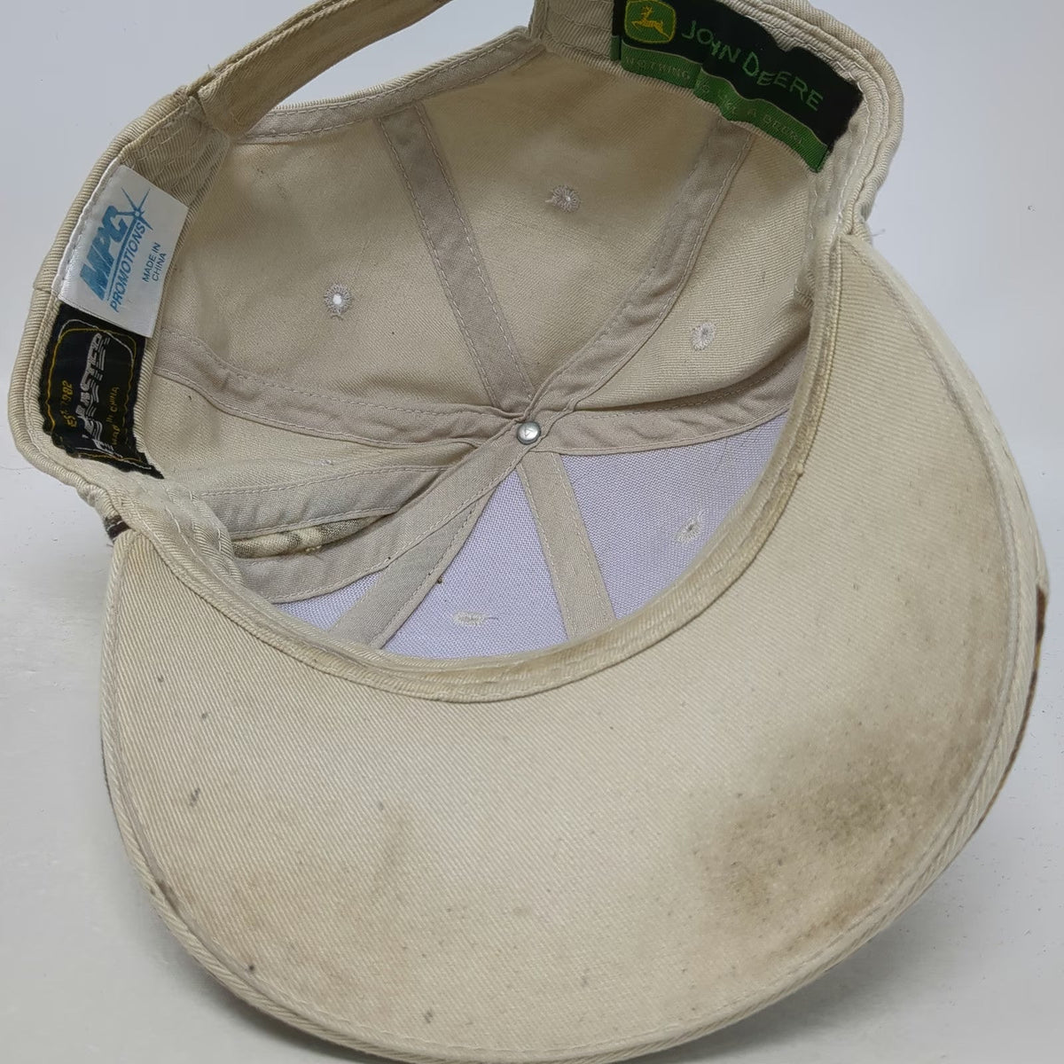 John Deere Baseball Cap Beige Camo One Size Strapback Embroidered Logo Hat