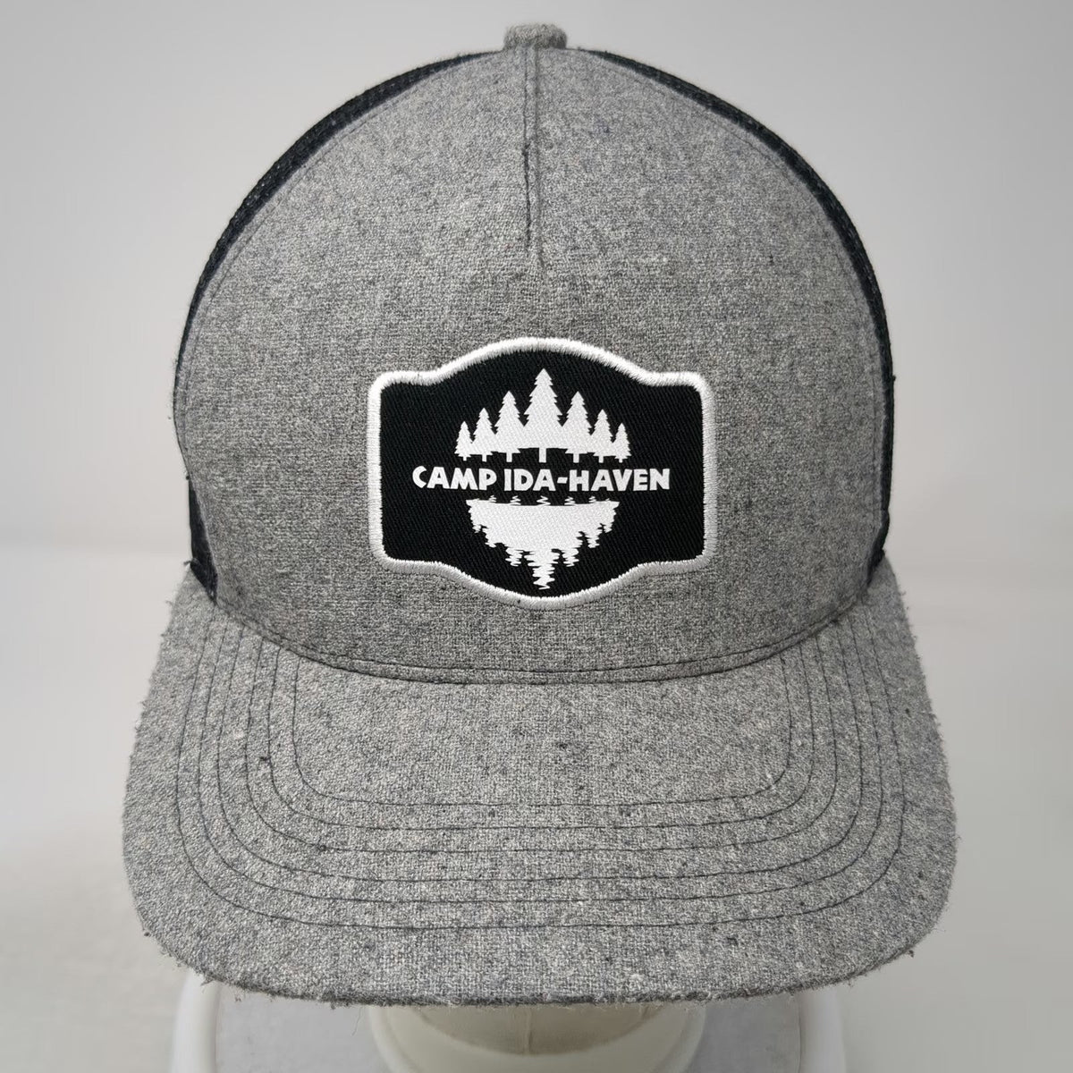 HJ Promotions Gray Trucker Hat One Size Camp Ida-Haven Wool Blend Snapback Logo