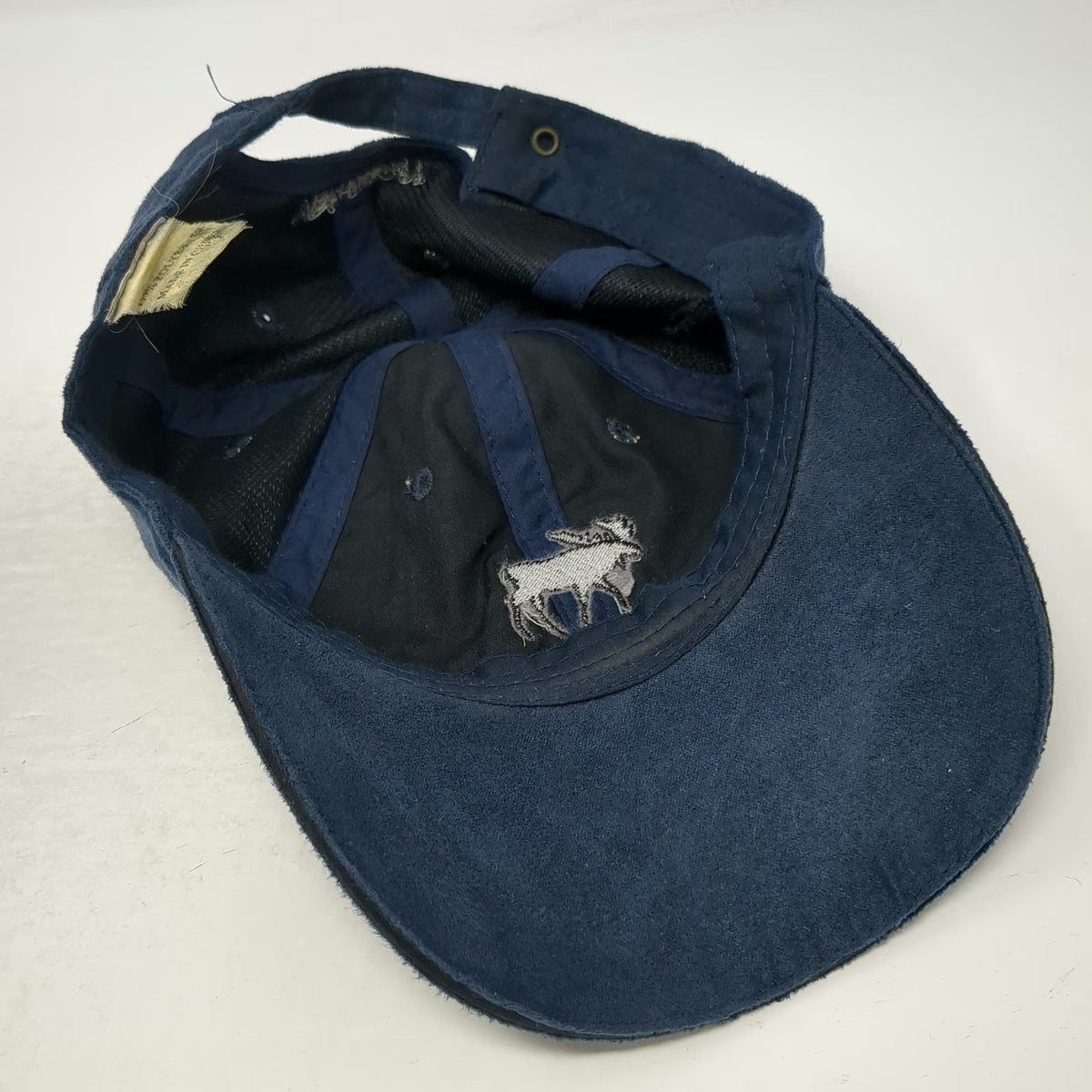 Blue Black Baseball Cap OSFM Moose Vermont Faux Suede Hoof Prints Slideback Hat
