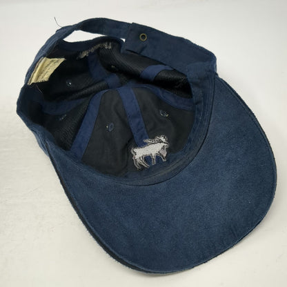 Blue Black Baseball Cap OSFM Moose Vermont Faux Suede Hoof Prints Slideback Hat