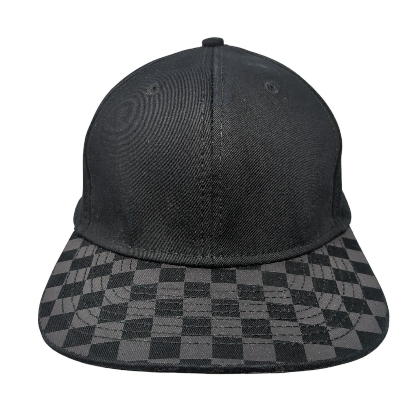 Unbranded Snapback Hat Black One Size Adjustable Vented Holes 6 Panel Check