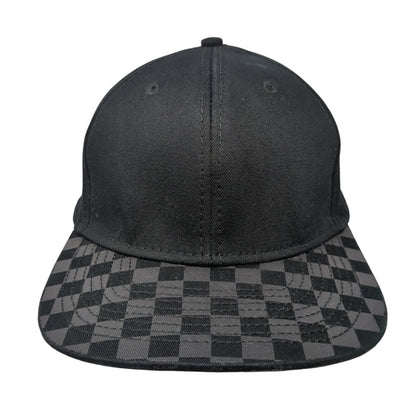 Unbranded Snapback Hat Black One Size Adjustable Vented Holes 6 Panel Check
