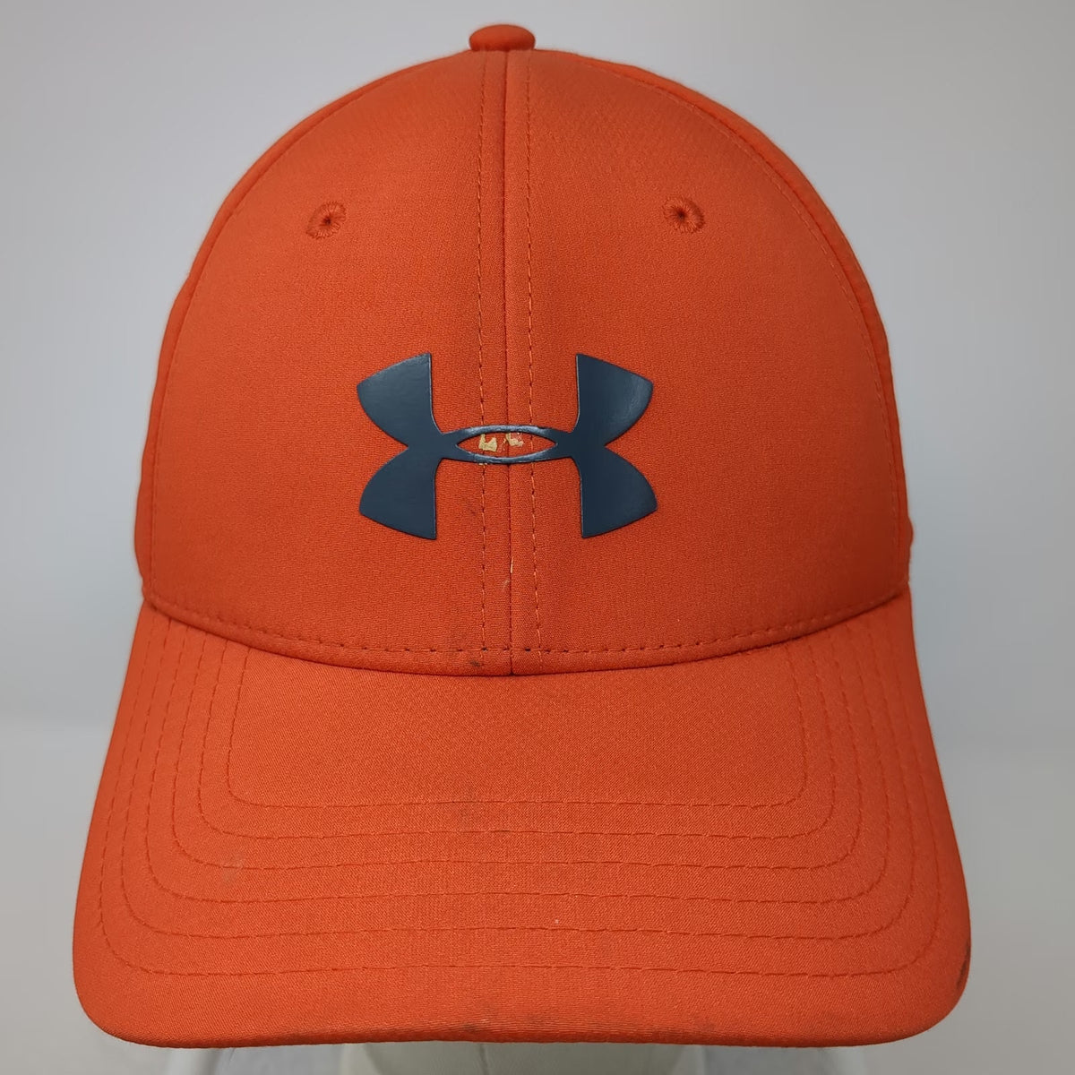 Under Armour Baseball Cap Orange Gray L Stretch Fit Curve Brim Graphic Logo Hat