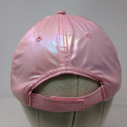 Barbie Girls Pink OS Hat Iridescent Script Logo Mattel Strapback Distressed