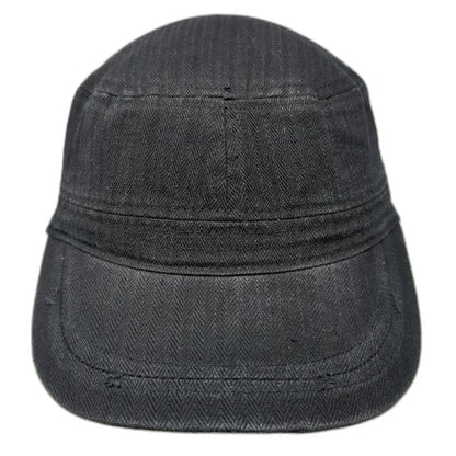 David and Young Army Cap Black One Size Herringbone Cotton Strapback Hat Cadet