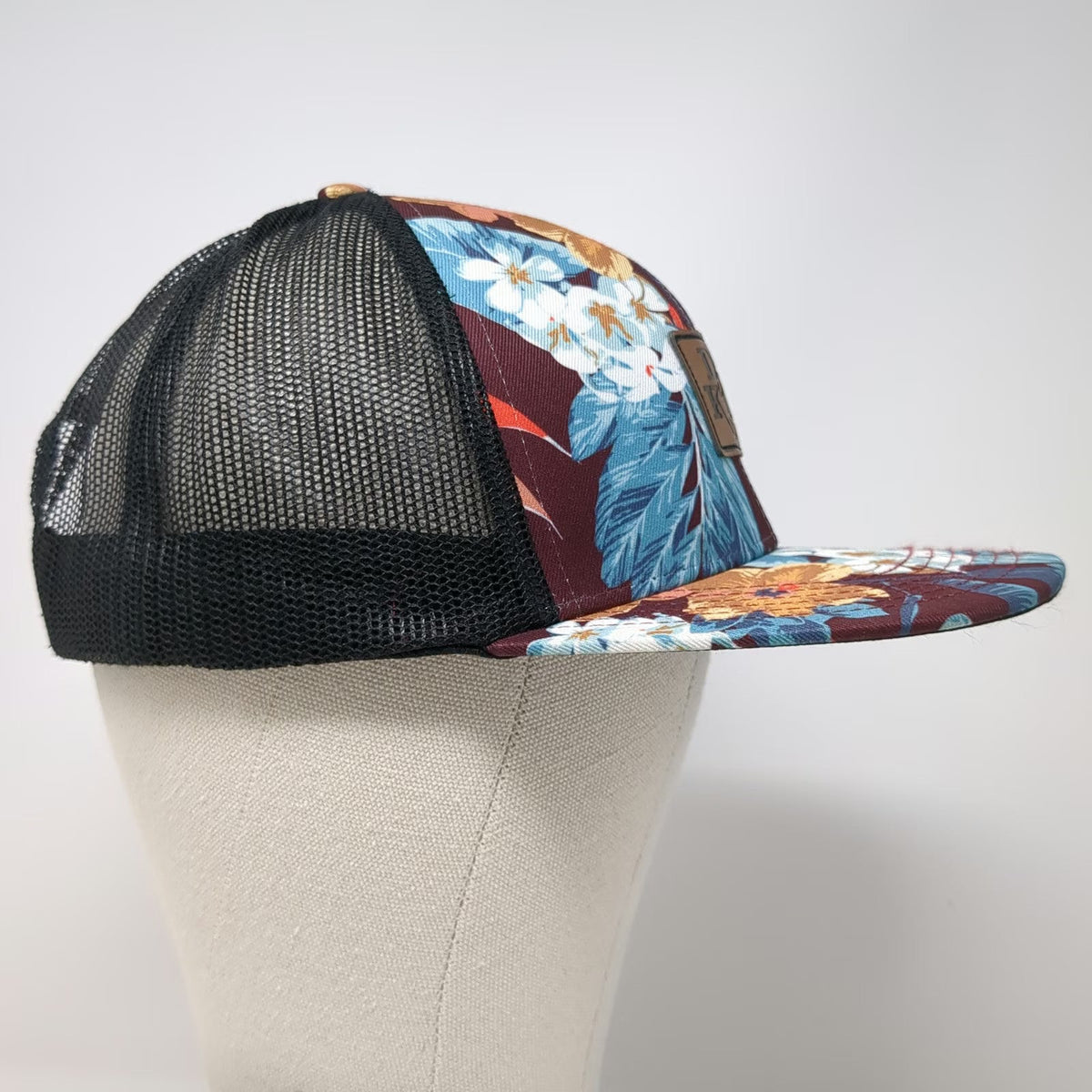 Dakine Trucker Hat Purple One Size Floral Mesh Fishing Leather Patch Tropical