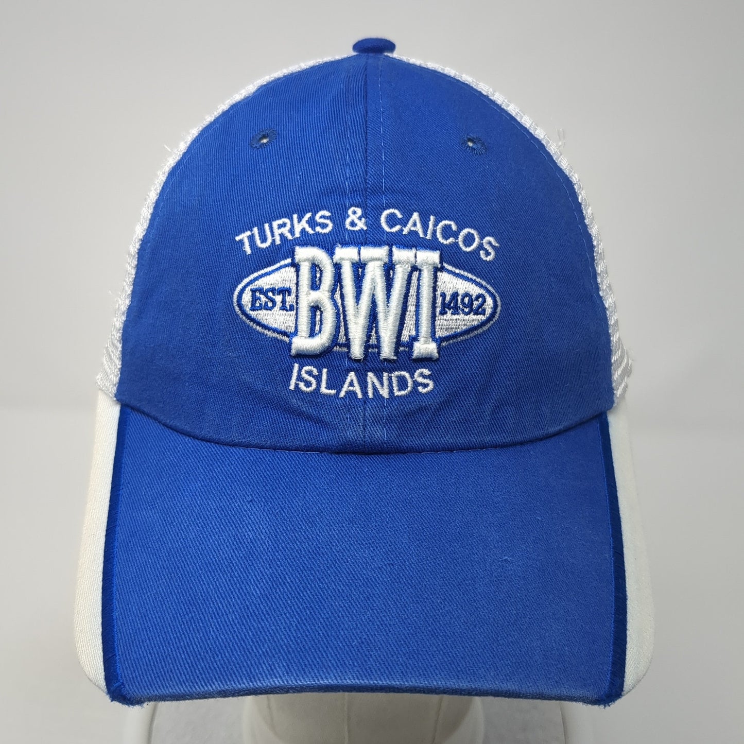 Trucks & Caicos BWI Islands Est. 1492 Trucker Hat Blue OS Adjustable Mesh Back
