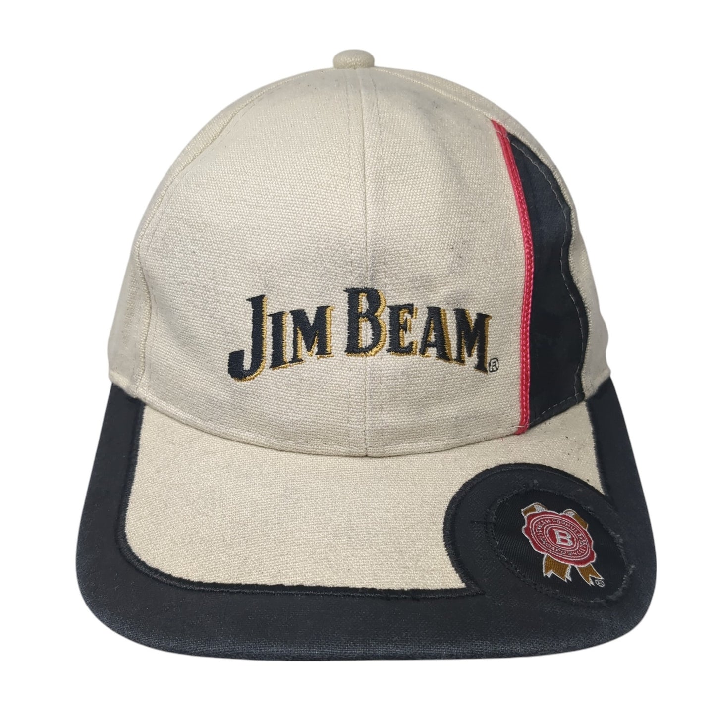 Jim Beam Strapback Hat Beige One Size Adjustable Colorblock Vent Holes