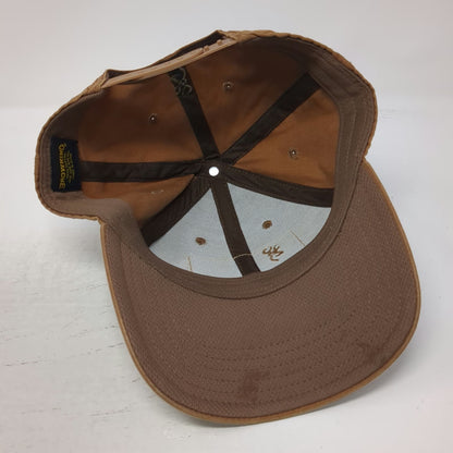 Browning Snapback Hat Brown One Size Leather Look Flag Patch Buckmark Logo