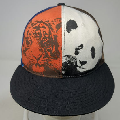 San Diego Zoo Snapback Hat Black One Size Animals Tiger Panda Elephant Print