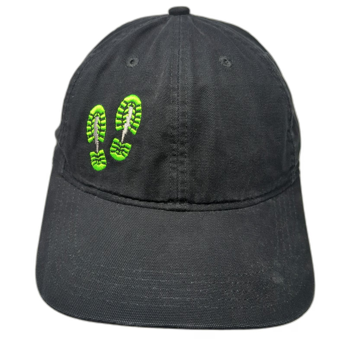 Carhartt Baseball Cap Black One Size Strapback Green Boot Prints Canvas Work Hat