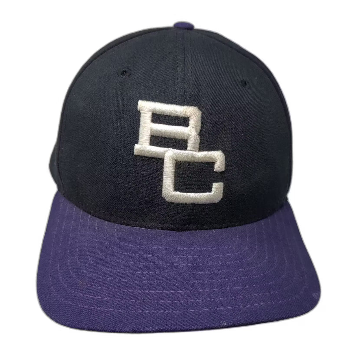 New Era BC Logo Pro Model Fitted Hat Black Purple Size 7 1/2 USA Made Vintage