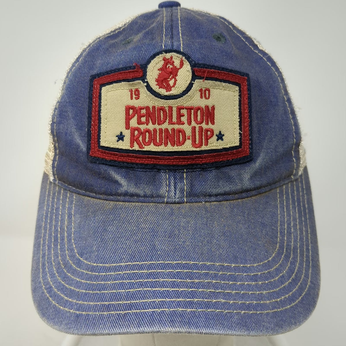 Legacy Pendleton Round-Up Trucker Hat Gray Beige Red OSFM Snapback Mesh Patch