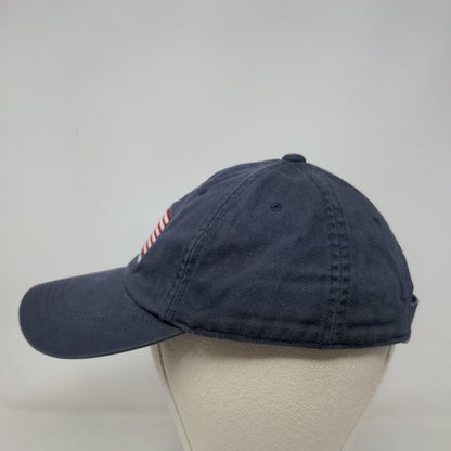 Old Navy 2004 Strapback Hat Blue S/M Embroidered American Flag Vented Holes