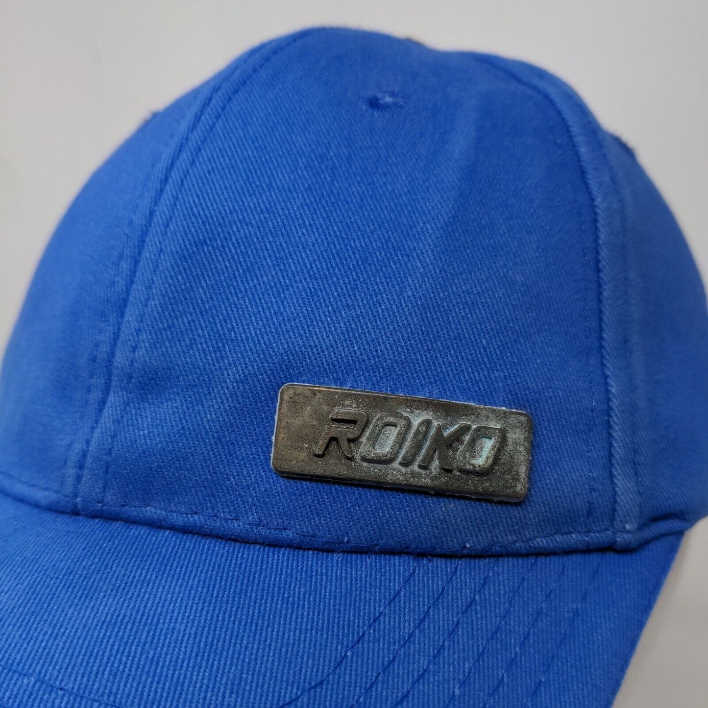 Roiko Slideback Hat Blue One Size Adjustable Emblem Vented Holes 6 Panel