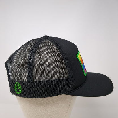 Joy Striped Patch Snapback Trucker Hat Black One Size Solid Mesh Back