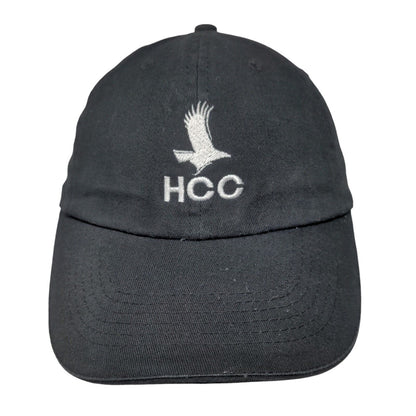HCC Strapback Hat Black One Size Adjustable Embroidered Vented Holes 6 Panel