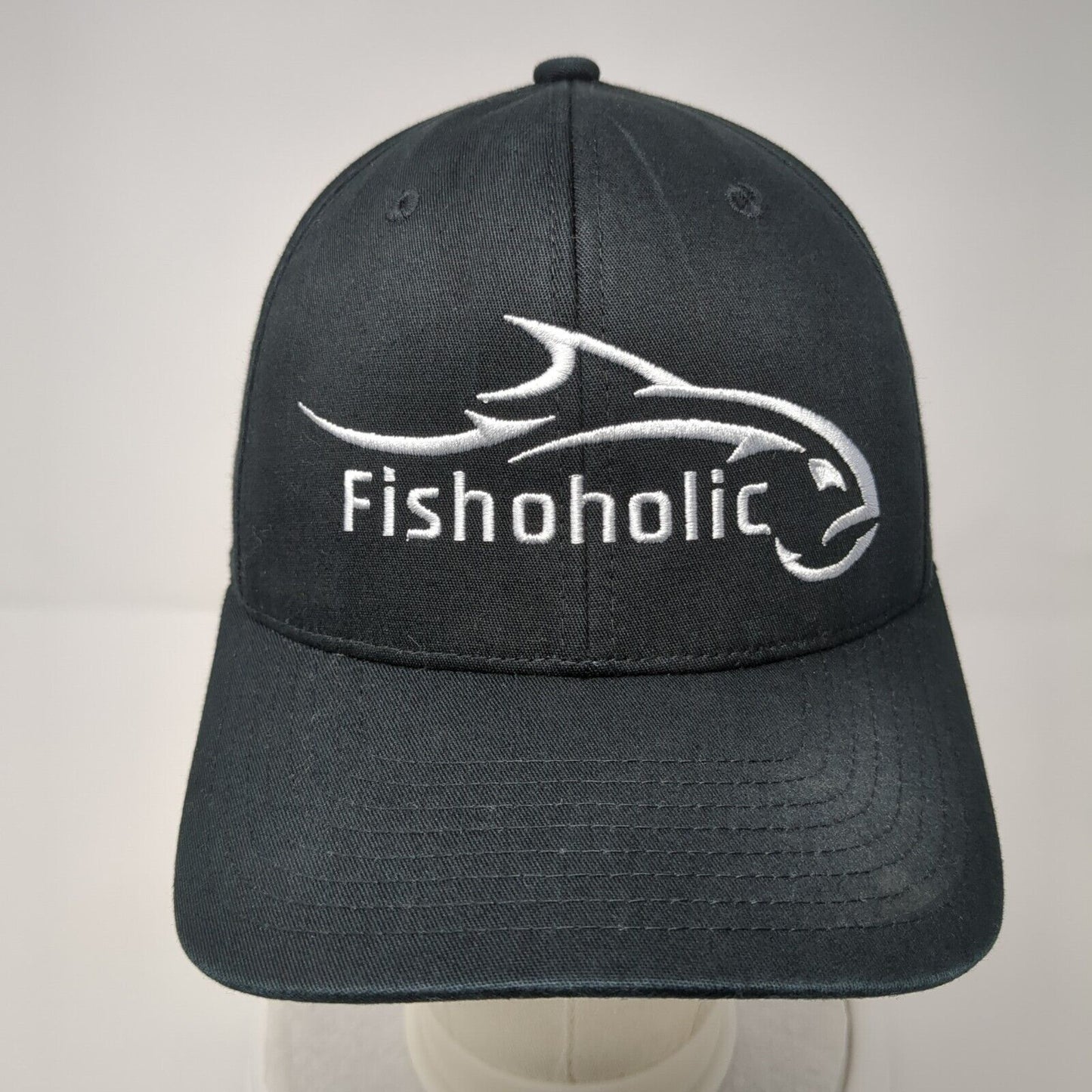 Fishoholic Bend Your Rod Fitted Hat Black S-M Solid Flexfit Yupoong