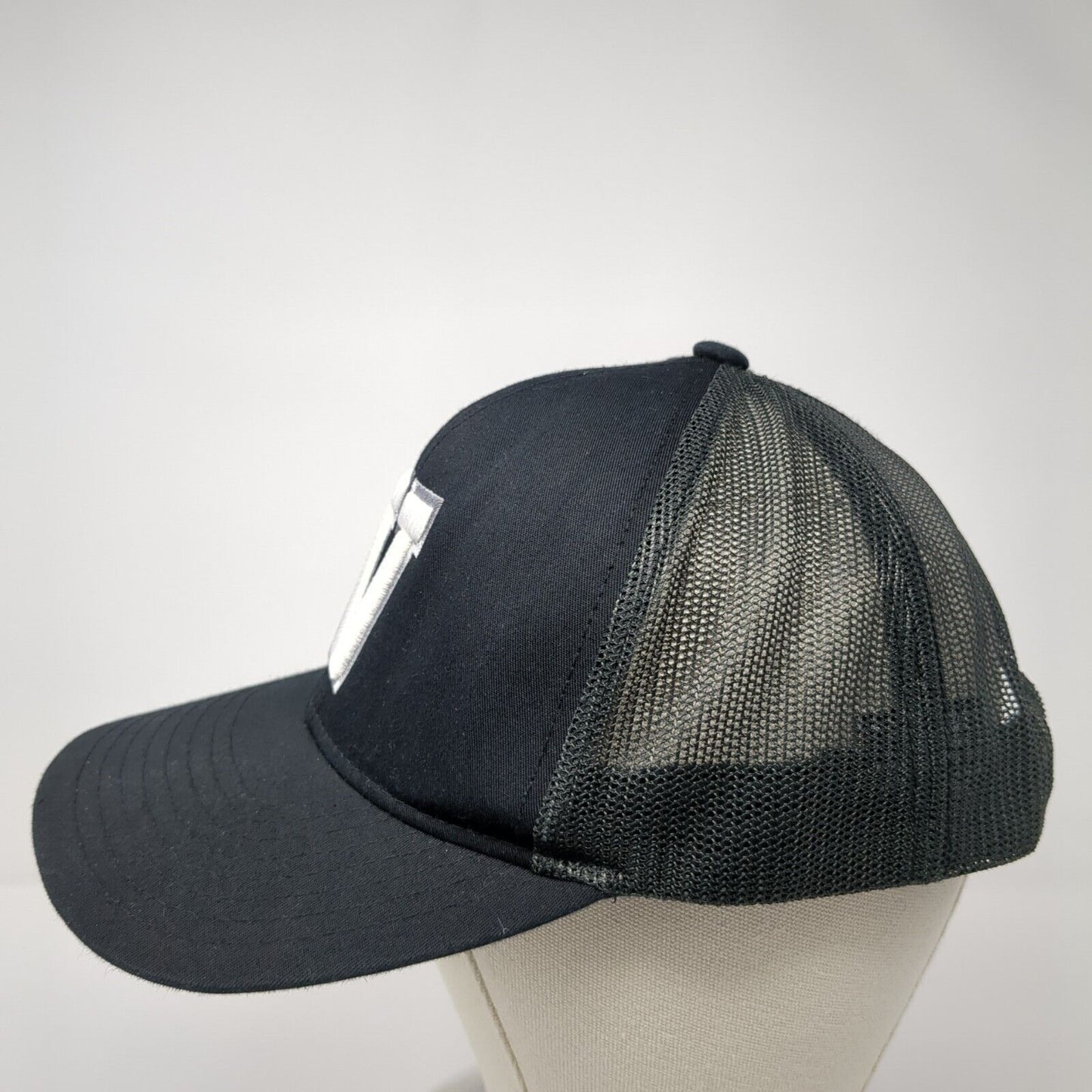 V Snapback Trucker Hat Black One Size Adjustable Mesh Back Pacific Headwear