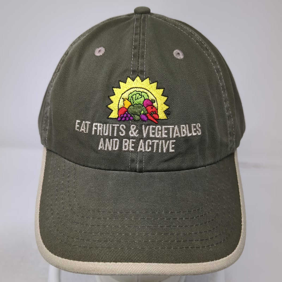 Green Baseball Cap One Size Eat Fruits Vegetables Active Strapback Hat Contrast