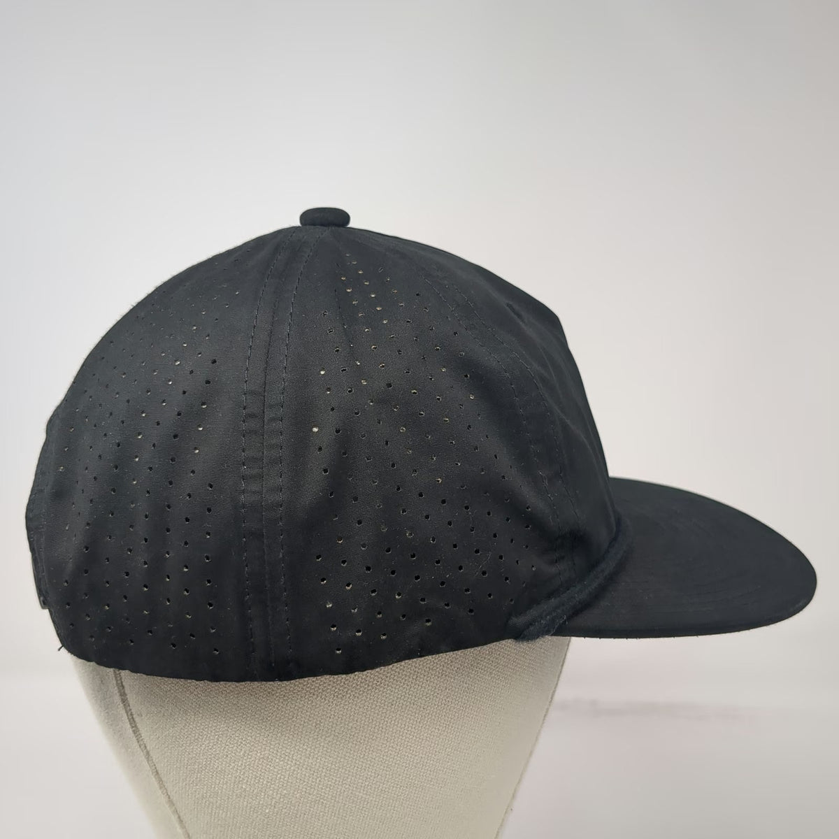 Decky 5 Panel Black Hat One Size Rope Perforated Laser Cut Snapback Breathable